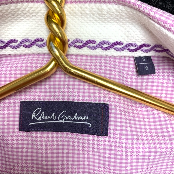 Robert Graham Boys Small 8 Button Down Dress Shirt Light Purple Gingham Check‎ - Picture 12 of 13